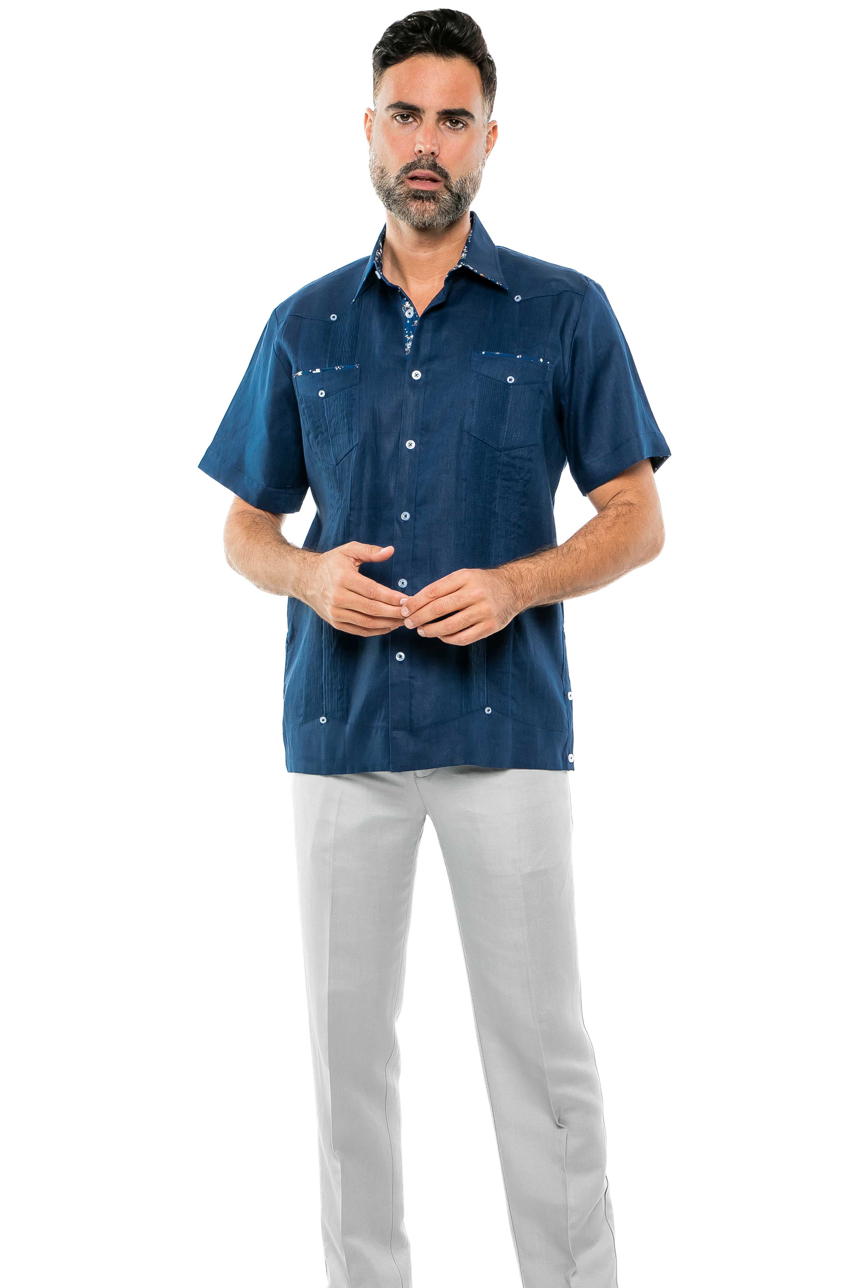 Mojito Men's Guayabera Shirt Short Sleeve 100% Linen with Stylish