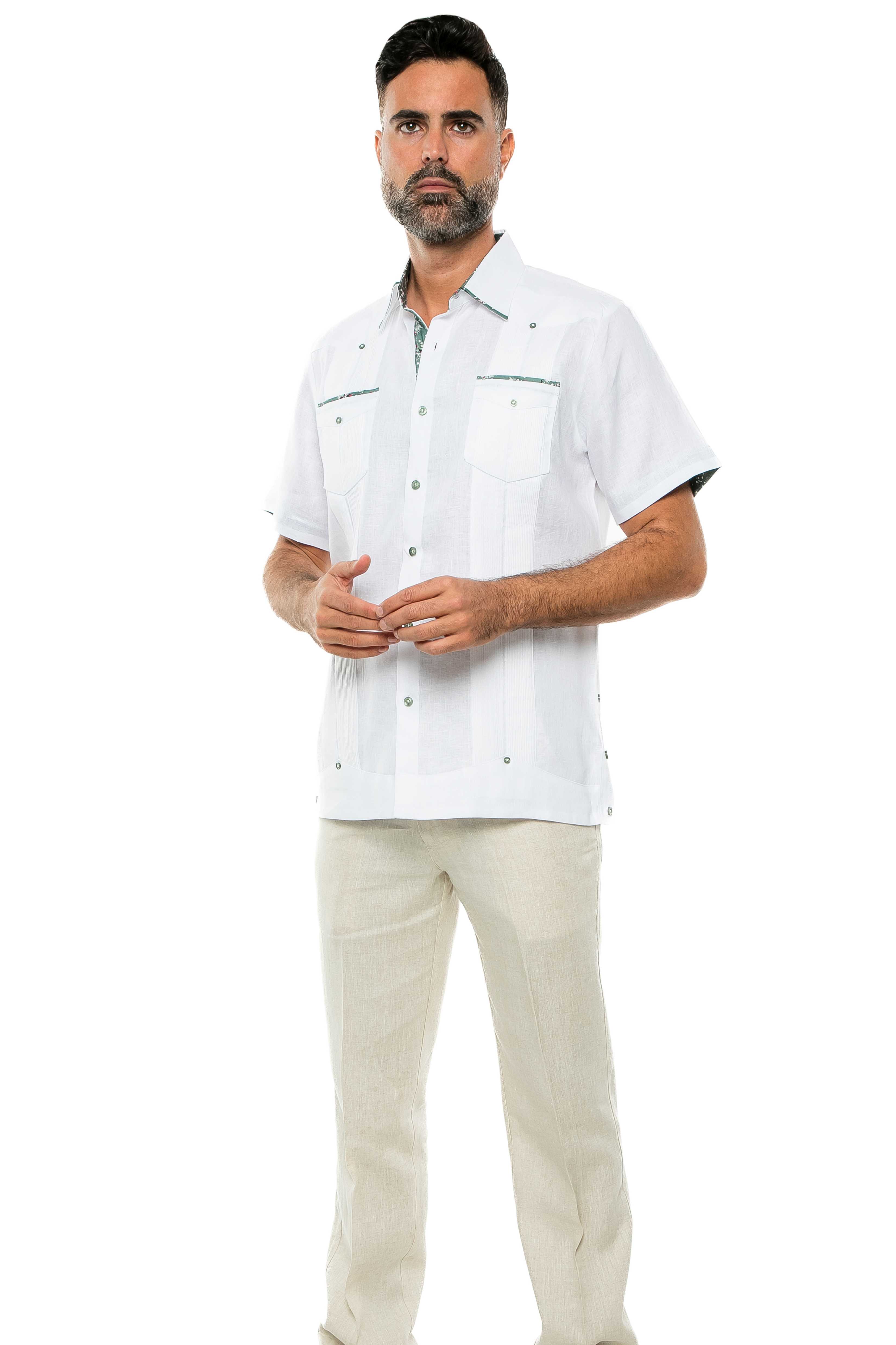 Mojito Men's Guayabera Shirt Short Sleeve 100% Linen with Stylish