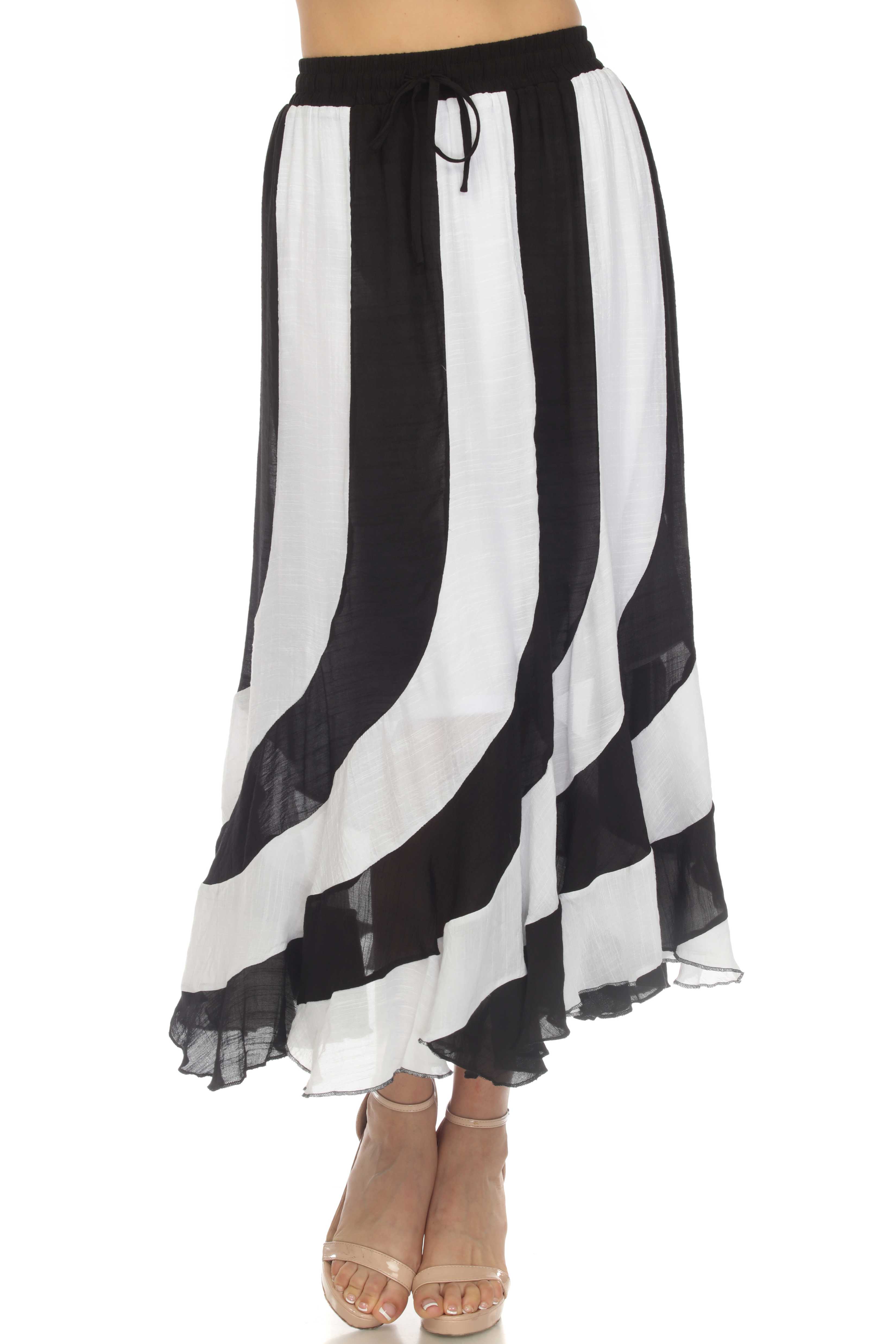 What goes well with a black and on sale white striped skirt