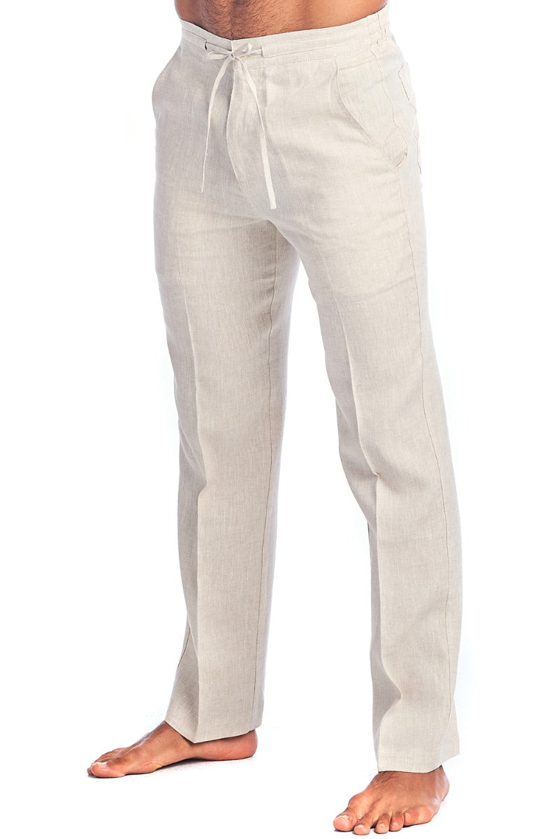 Men's Casual Resort Wear 100% Linen Drawstring Dress Pants